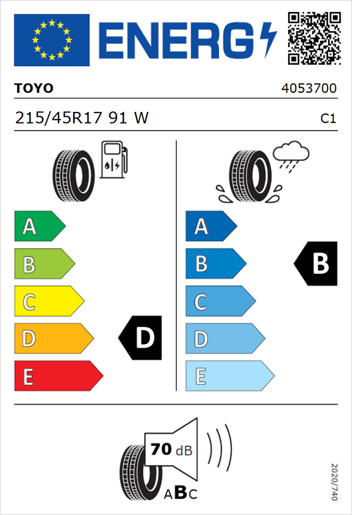 Tyre Label for Toyo Proxes TR1 215/45R17 91W