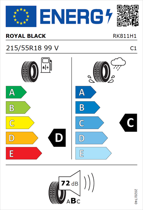 Tyre Label for Royal Black Eco 215/55R18 99V