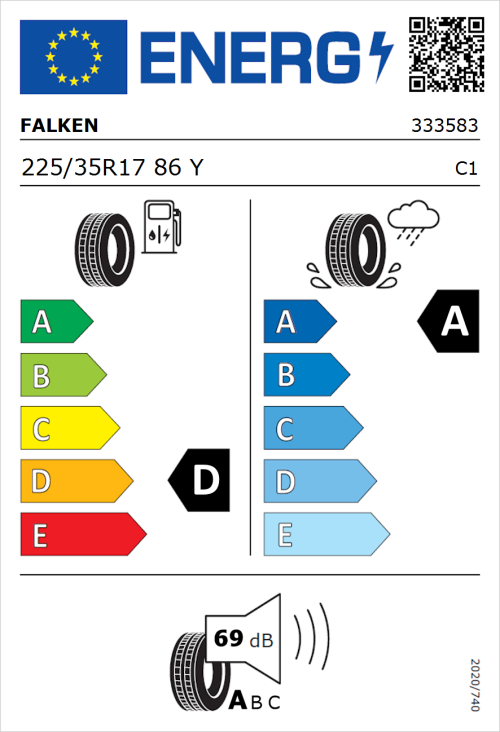 Tyre Label for Falken Azenis FK510 225/35R17 86Y