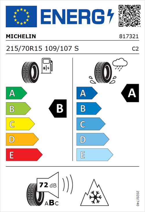 Tyre Label for Michelin Agilis 3 215/70R15 109/107S
