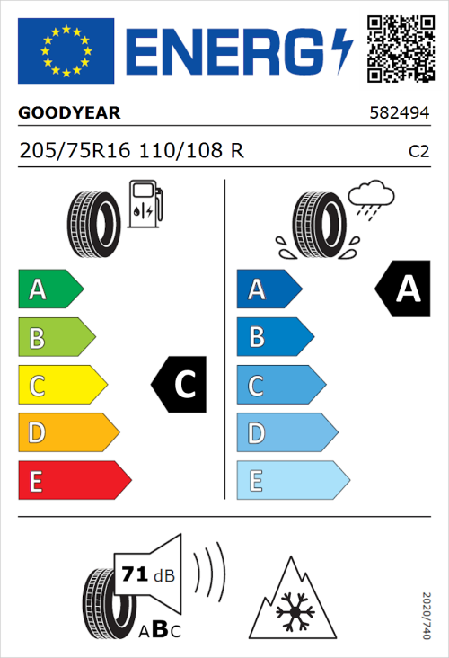 Tyre Label for Goodyear EfficientGrip Cargo 2 205/75R16 110/108R