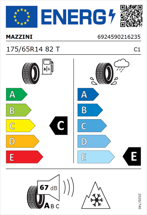 Tyre Label for Mazzini Versat-AS8 175/65R14 82T