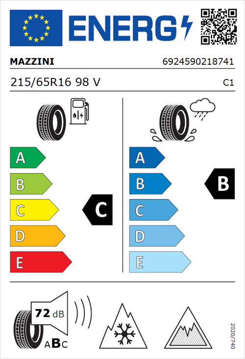 Tyre Label for Mazzini Versat-AS8 215/65R16 98V