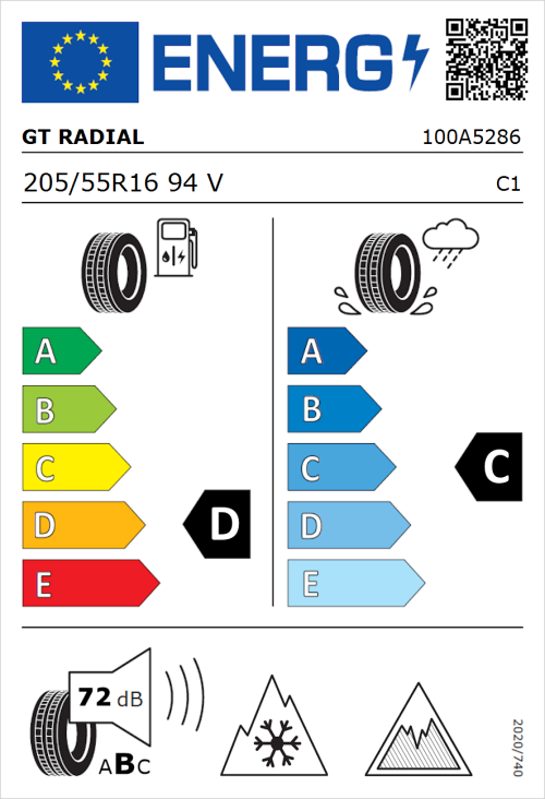 Tyre Label for GT Radial CHAMPIRO WinterPro HP 205/55R16 94V