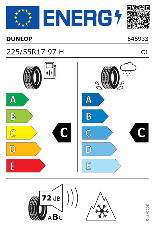 Tyre Label for Dunlop SP Winter Sport 4D 225/55R17 97H
