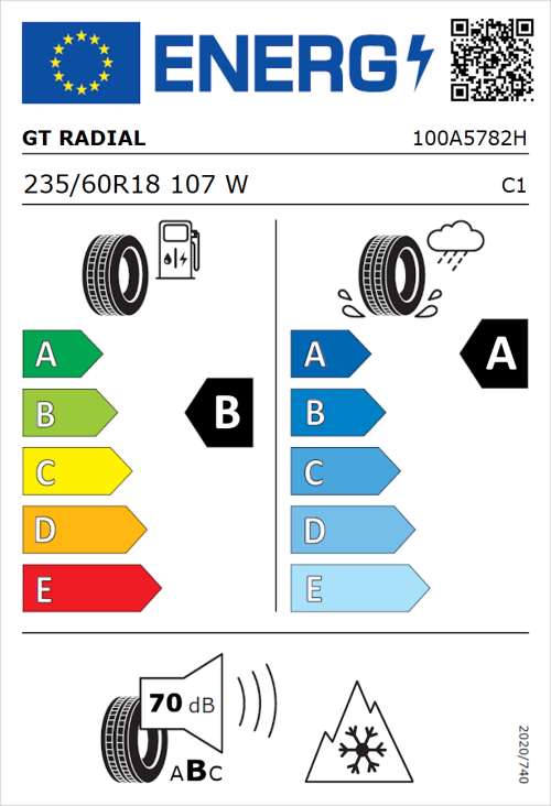 Tyre Label for GT Radial Climate Active 235/60R18 107W