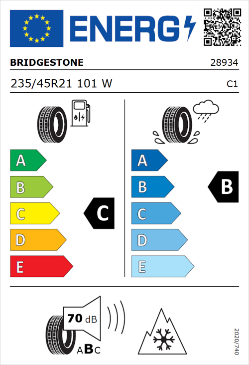 Tyre Label for Bridgestone Blizzak 6 ENLITEN 235/45R21 101W