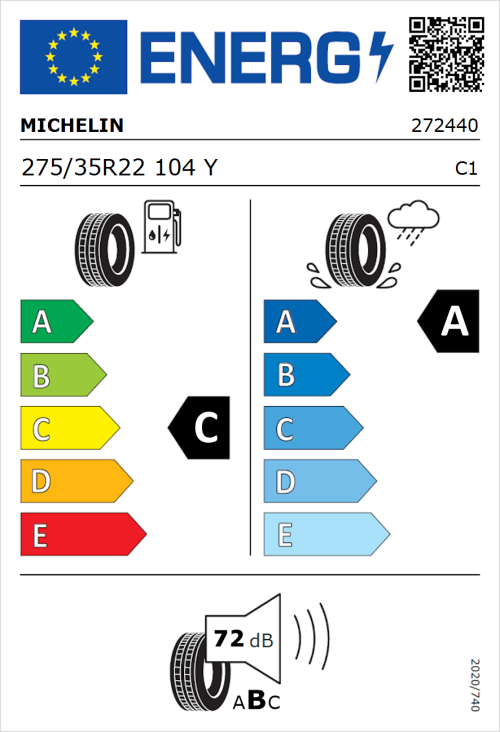 Tyre Label for Michelin Pilot Sport 4 SUV 275/35R22 104Y