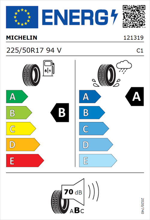 Tyre Label for Michelin Primacy 5 225/50R17 94V
