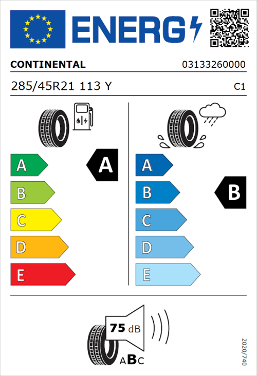 Tyre Label for Continental SportContact 6 285/45R21 113Y