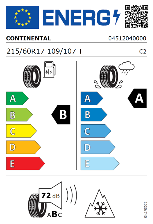 Tyre Label for Continental ContiVanContact 200 215/60R17 109/107T